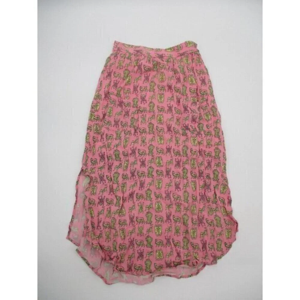 & Other Stories Womens Skirt 2 Pink Yellow Tigress Midi Skirt Animal Print Rayon